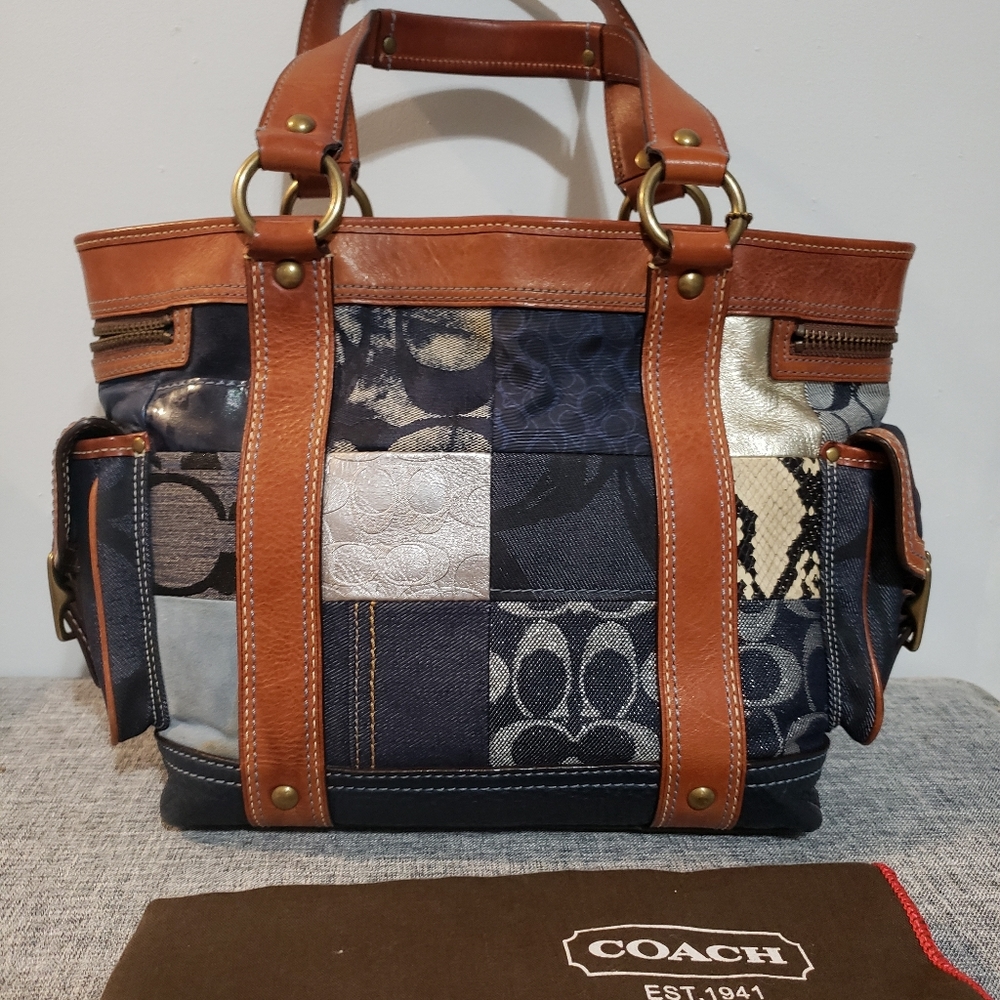 Limited Edition Coach Denim Blue Patchwork Tote